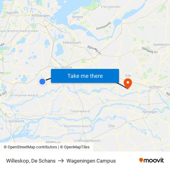 Willeskop, De Schans to Wageningen Campus map