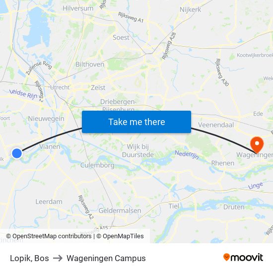 Lopik, Bos to Wageningen Campus map