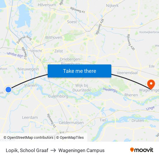 Lopik, School Graaf to Wageningen Campus map