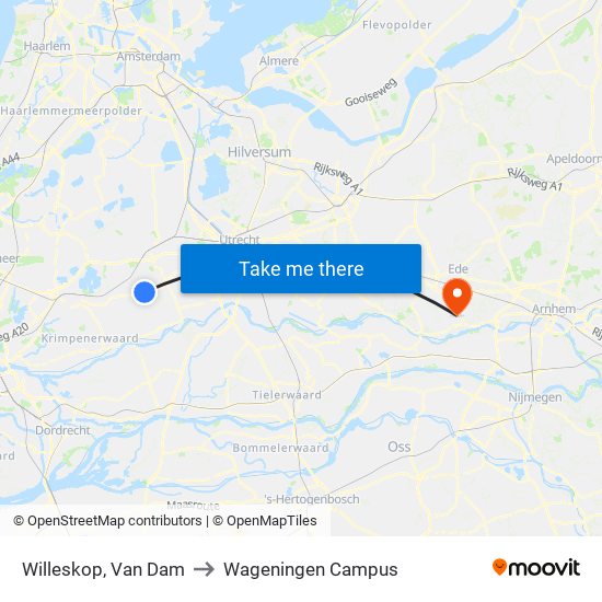 Willeskop, Van Dam to Wageningen Campus map