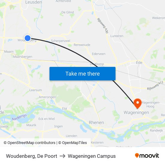 Woudenberg, De Poort to Wageningen Campus map