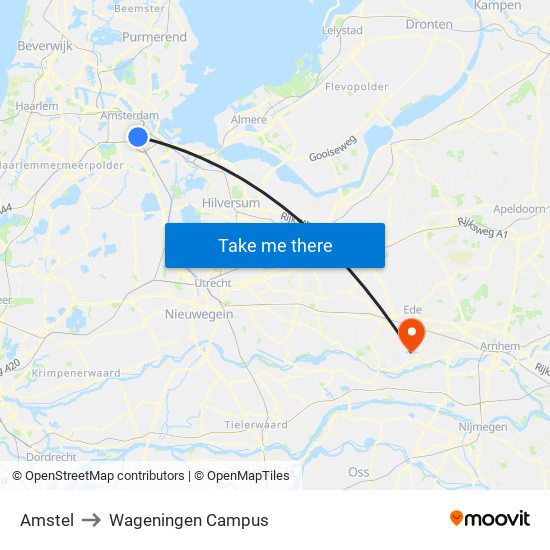 Amstel to Wageningen Campus map