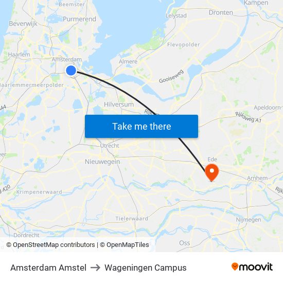 Amsterdam Amstel to Wageningen Campus map