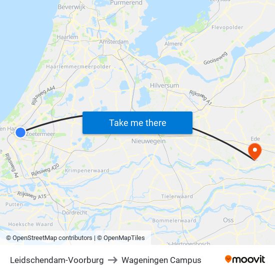 Leidschendam-Voorburg to Wageningen Campus map