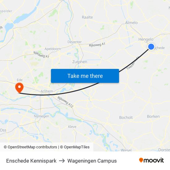 Enschede Kennispark to Wageningen Campus map