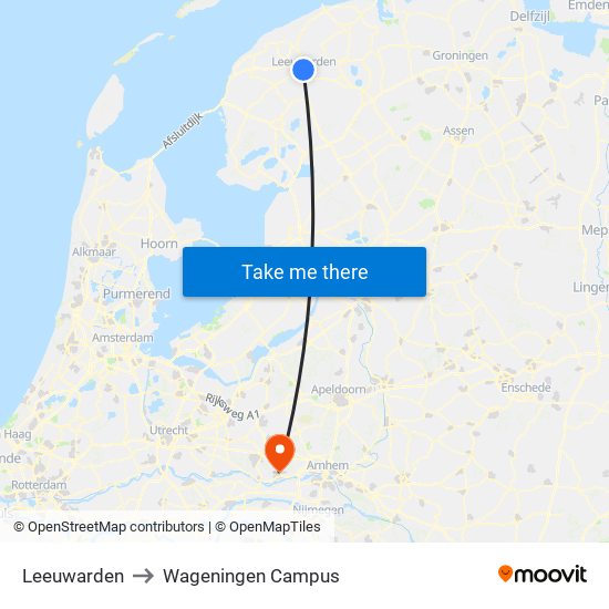 Leeuwarden to Wageningen Campus map