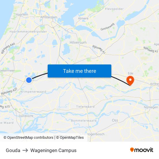 Gouda to Wageningen Campus map