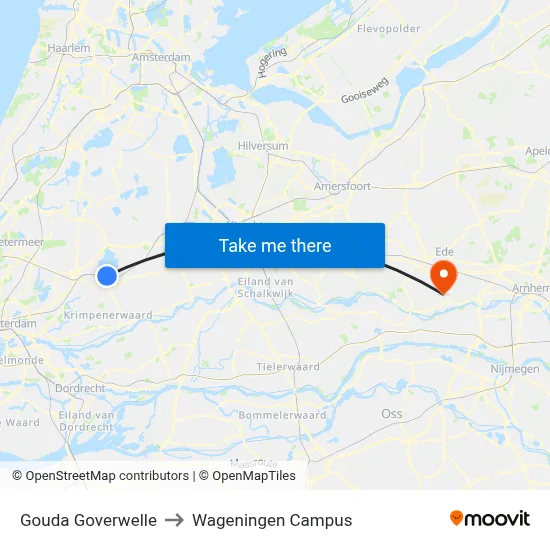 Gouda Goverwelle to Wageningen Campus map