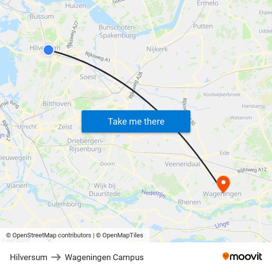 Hilversum to Wageningen Campus map