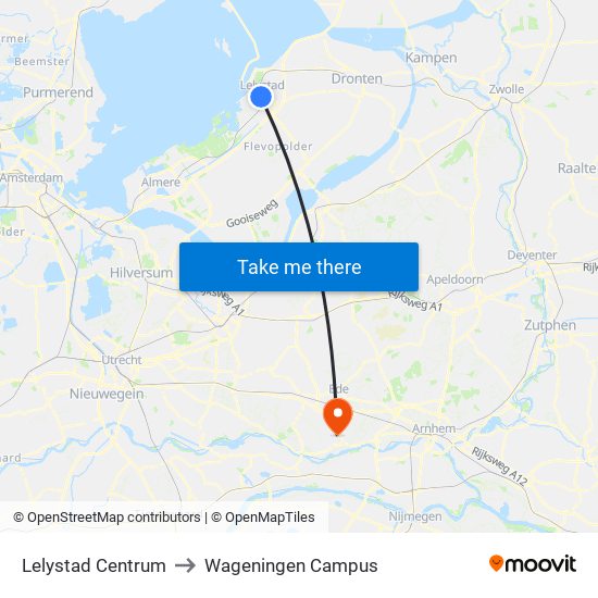 Lelystad Centrum to Wageningen Campus map