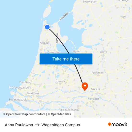 Anna Paulowna to Wageningen Campus map
