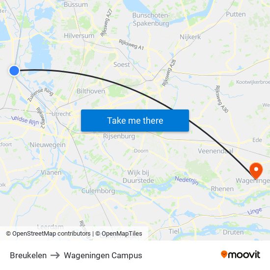 Breukelen to Wageningen Campus map