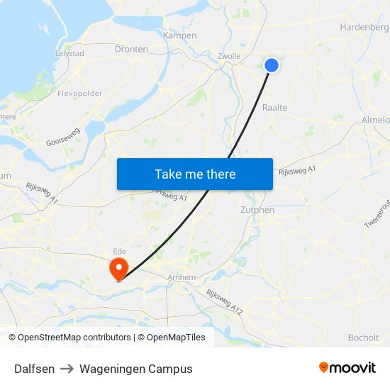 Dalfsen to Wageningen Campus map