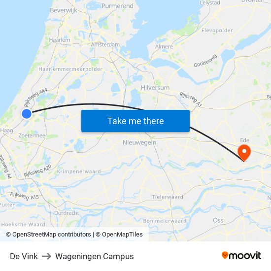 De Vink to Wageningen Campus map