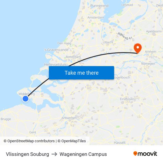 Vlissingen Souburg to Wageningen Campus map