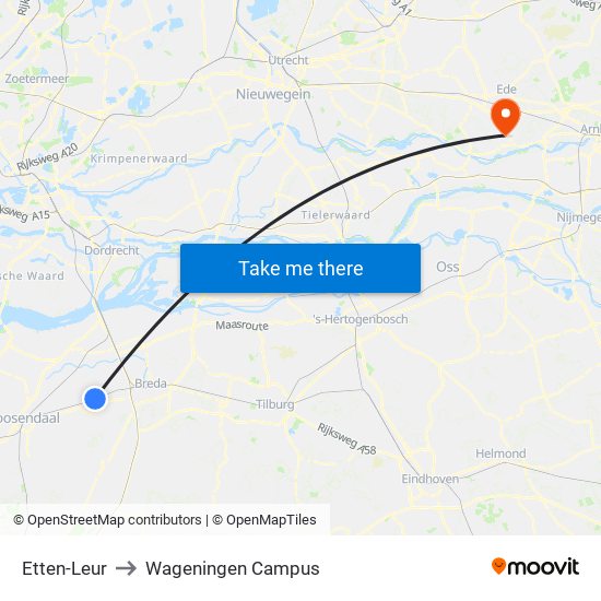 Etten-Leur to Wageningen Campus map