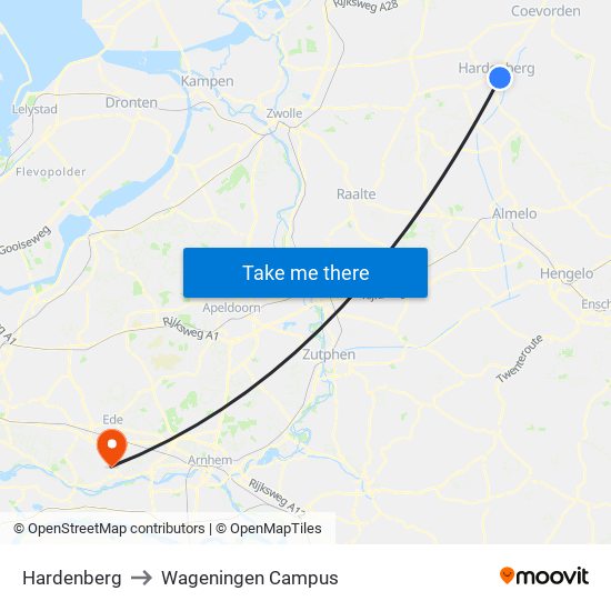 Hardenberg to Wageningen Campus map