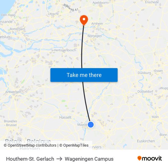 Houthem-St. Gerlach to Wageningen Campus map