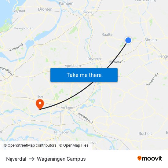 Nijverdal to Wageningen Campus map