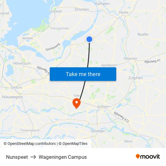 Nunspeet to Wageningen Campus map