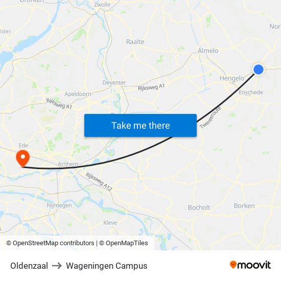 Oldenzaal to Wageningen Campus map