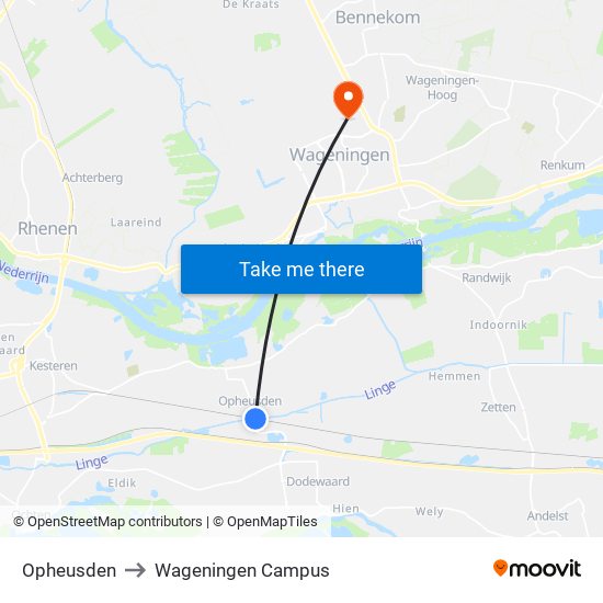 Opheusden to Wageningen Campus map