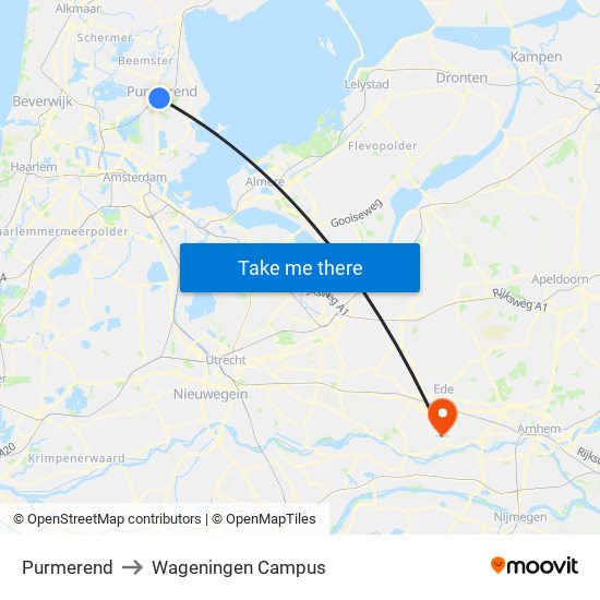 Purmerend to Wageningen Campus map