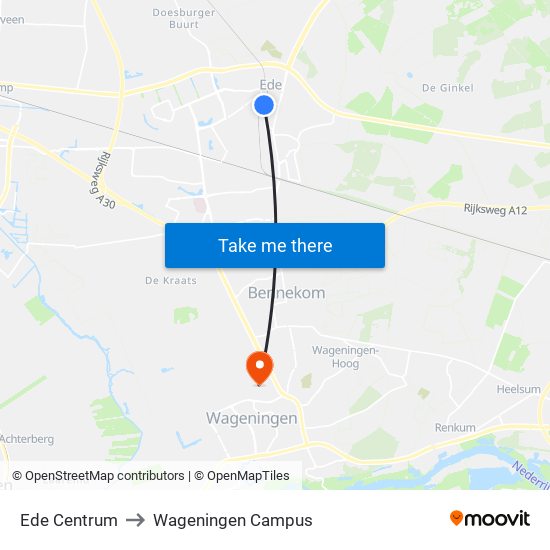 Ede Centrum to Wageningen Campus map