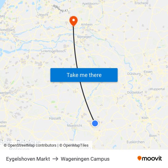 Eygelshoven Markt to Wageningen Campus map