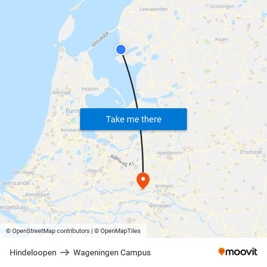 Hindeloopen to Wageningen Campus map