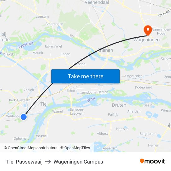 Tiel Passewaaij to Wageningen Campus map