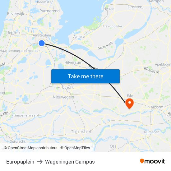 Europaplein to Wageningen Campus map