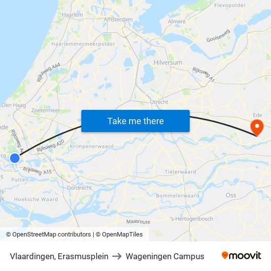 Vlaardingen, Erasmusplein to Wageningen Campus map