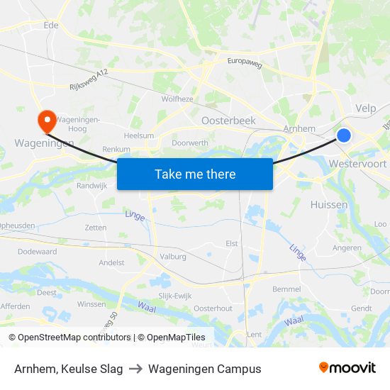 Arnhem, Keulse Slag to Wageningen Campus map