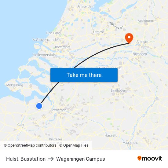 Hulst, Busstation to Wageningen Campus map