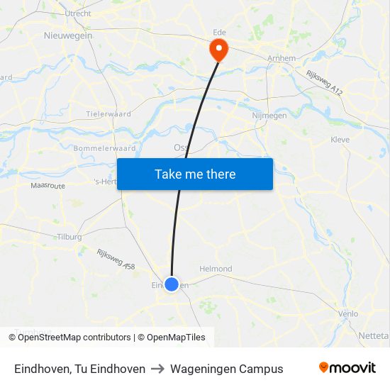Eindhoven, Tu Eindhoven to Wageningen Campus map