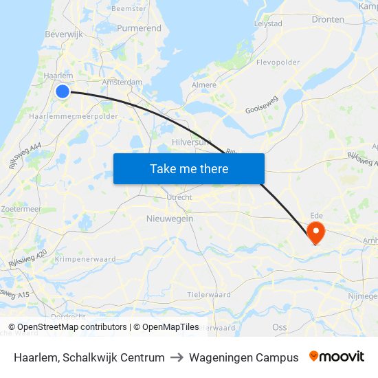 Haarlem, Schalkwijk Centrum to Wageningen Campus map