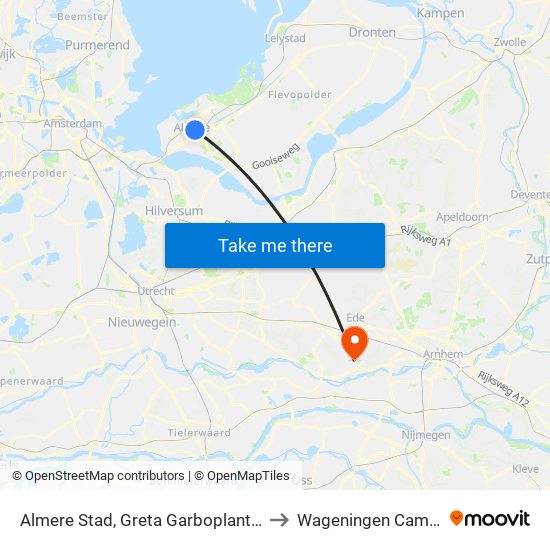 Almere Stad, Greta Garboplantsoen to Wageningen Campus map