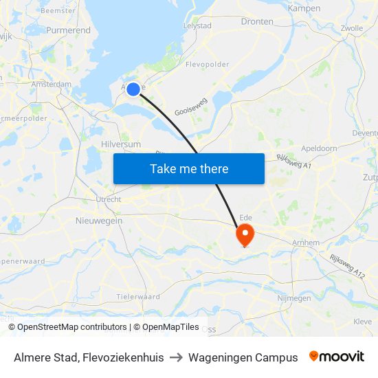 Almere Stad, Flevoziekenhuis to Wageningen Campus map