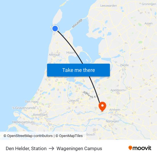 Den Helder, Station to Wageningen Campus map