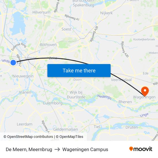 De Meern, Meernbrug to Wageningen Campus map