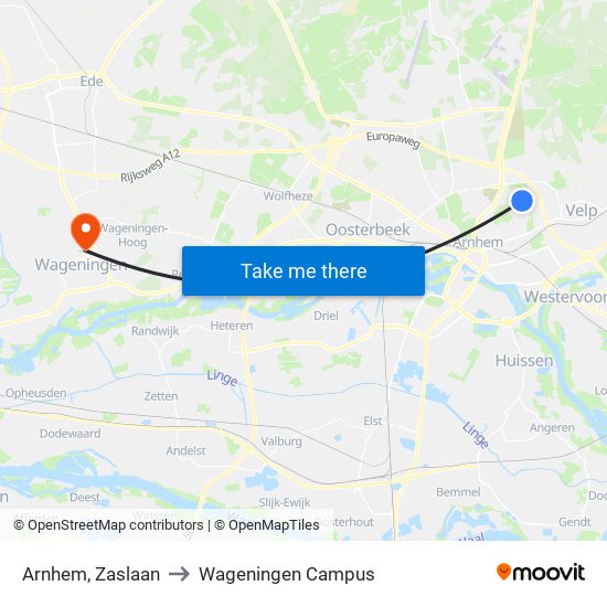 Arnhem, Zaslaan to Wageningen Campus map