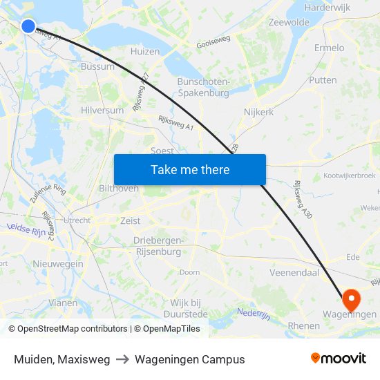 Muiden, Maxisweg to Wageningen Campus map