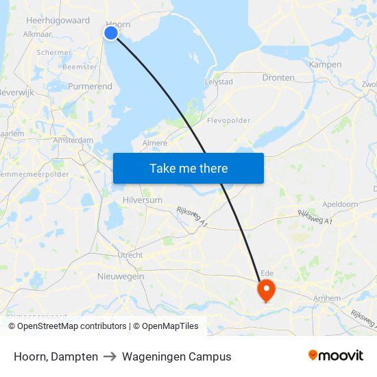 Hoorn, Dampten to Wageningen Campus map