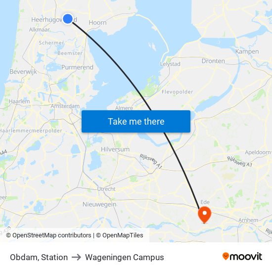 Obdam, Station to Wageningen Campus map