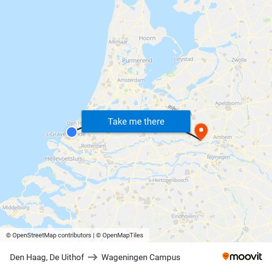 Den Haag, De Uithof to Wageningen Campus map