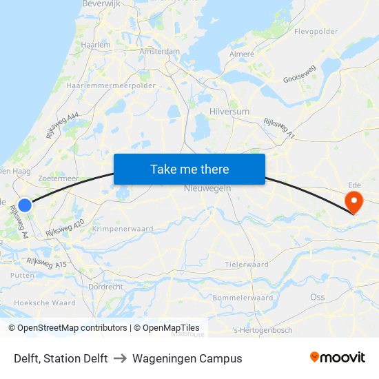 Delft, Station Delft to Wageningen Campus map