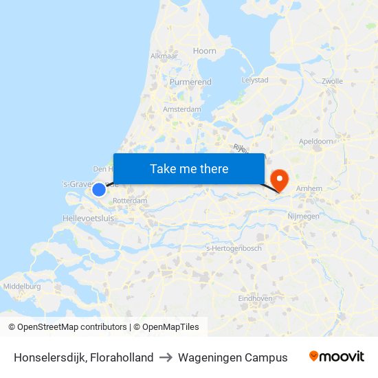 Honselersdijk, Floraholland to Wageningen Campus map