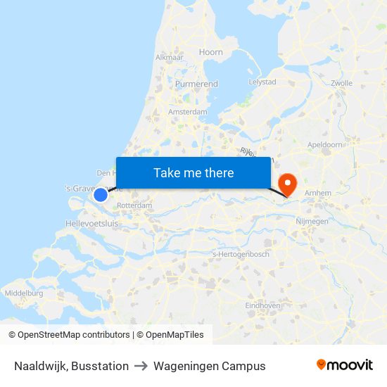 Naaldwijk, Busstation to Wageningen Campus map