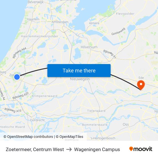 Zoetermeer, Centrum West to Wageningen Campus map